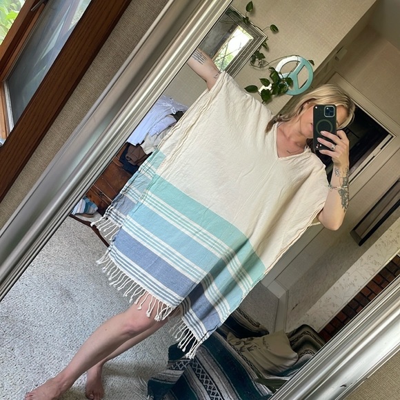 Tribe Alive Cream and Blue Accent Beach Kimono Swim Cover - Picture 9 of 14